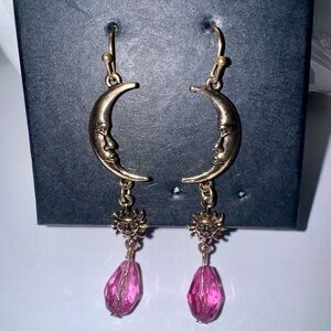 dangly gold moon earrings